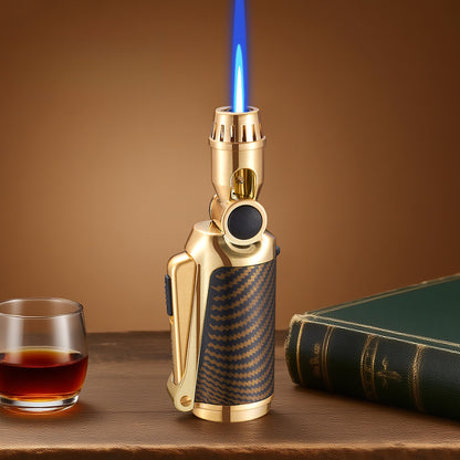 Windproof Metal Torch Lighter, Blue Flame Jet Lighter with Foldable Design and Safety Lock, Refillable Butane Portable Lighter for Outdoor & Kitchen Use