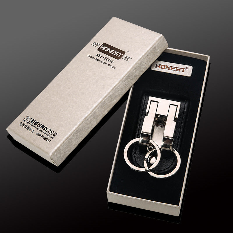 Honest Men's Business Leather & Metal Car Keychain Wholesale, Stylish Waist-Hang Design for Corporate Gifts
