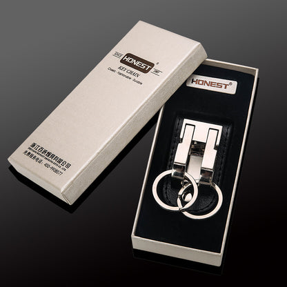 Honest Men's Business Leather & Metal Car Keychain Wholesale, Stylish Waist-Hang Design for Corporate Gifts