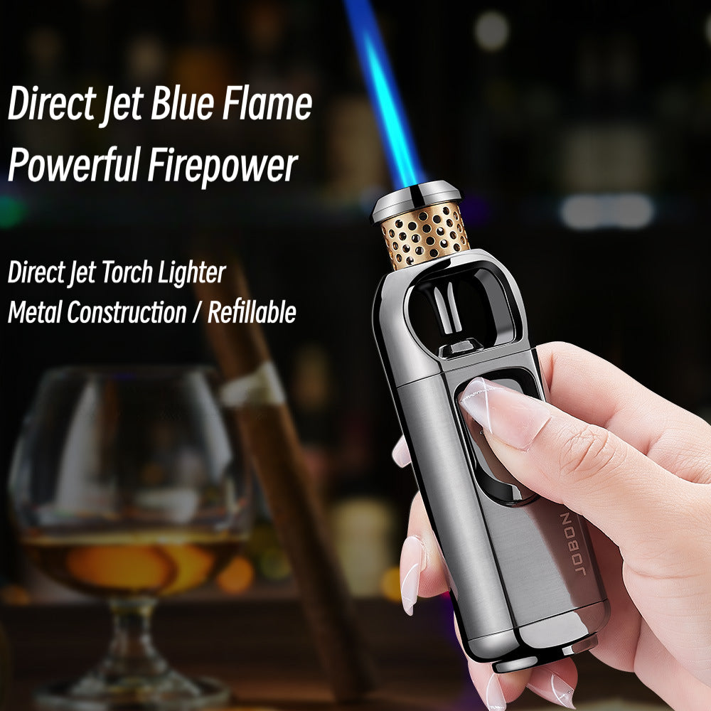 New Blue Flame Torch Lighter, Portable Windproof Refillable Butane Metal Lighter for Outdoor & Kitchen Use