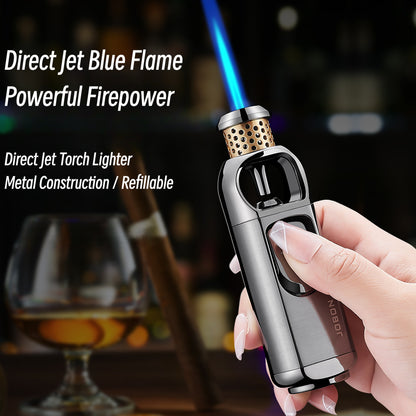 New Blue Flame Torch Lighter, Portable Windproof Refillable Butane Metal Lighter for Outdoor & Kitchen Use