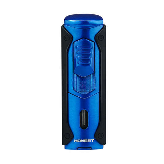 Honest Custom Multi-Function Quad Jet Blue Flame Refillable Lighter with Metal Body and Viewing Window Wholesale Gifts
