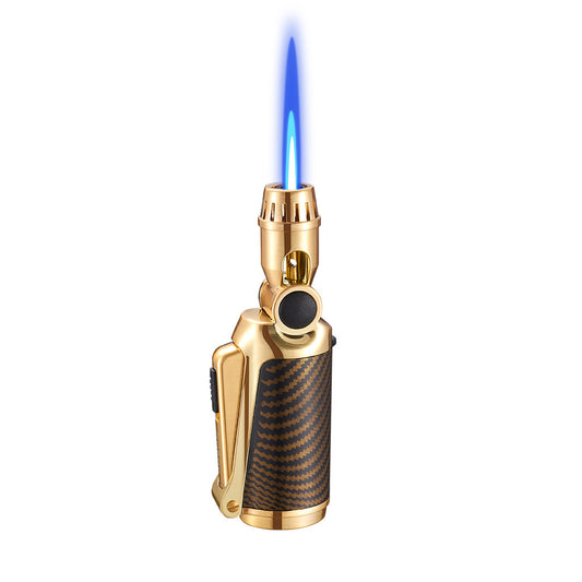 Windproof Metal Torch Lighter, Blue Flame Jet Lighter with Foldable Design and Safety Lock, Refillable Butane Portable Lighter for Outdoor & Kitchen Use