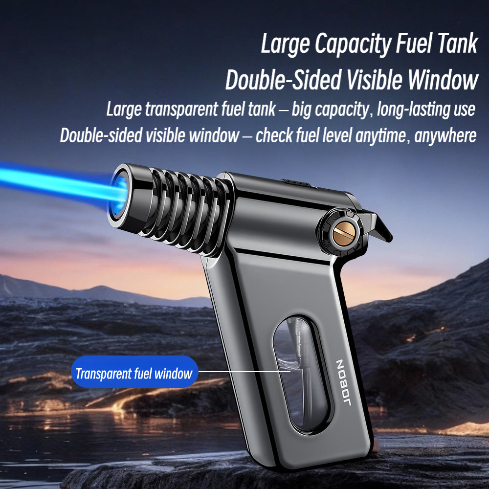 Mini Torch Lighter with Transparent Fuel Window – Creative Blue Flame Butane Lighter with Safety Lock, Refillable Portable Design for Outdoor & Precision Use