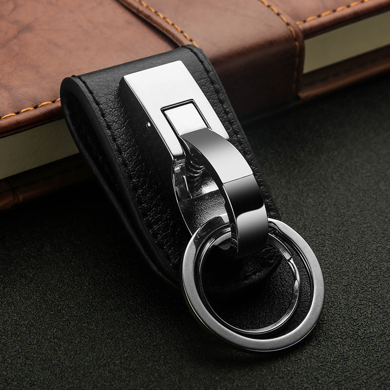 Honest Men's Leather Belt Keychain – Premium Genuine Leather Waist Key Holder, Anti-Loss Simple Single Buckle Keychain
