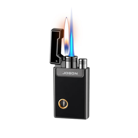 Dual Flame Butane Lighter with Transparent Fuel Tank, Jet Torch & Soft Flame, Refillable Windproof Design
