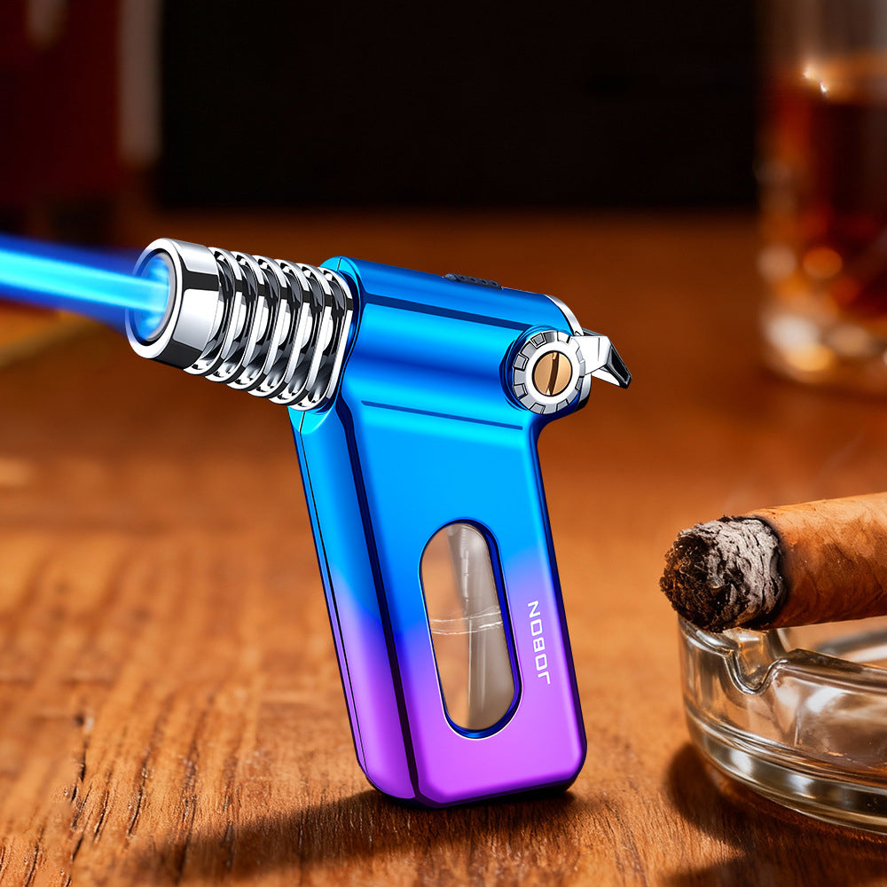 Mini Torch Lighter with Transparent Fuel Window – Creative Blue Flame Butane Lighter with Safety Lock, Refillable Portable Design for Outdoor & Precision Use