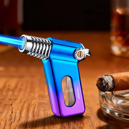 Mini Torch Lighter with Transparent Fuel Window – Creative Blue Flame Butane Lighter with Safety Lock, Refillable Portable Design for Outdoor & Precision Use