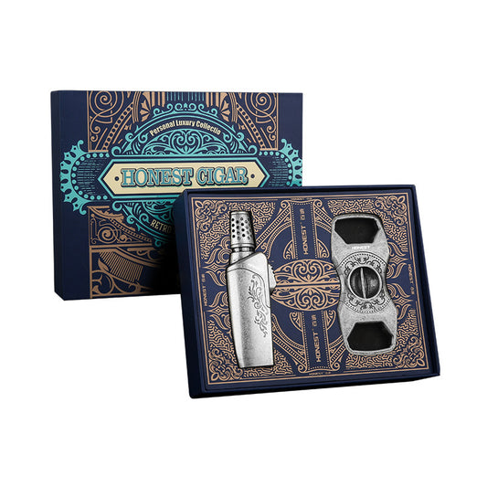 Honest New Blue Flame Butane Lighter for Men - Premium Metal Windproof Lighter Set, 2-Piece Gift Box