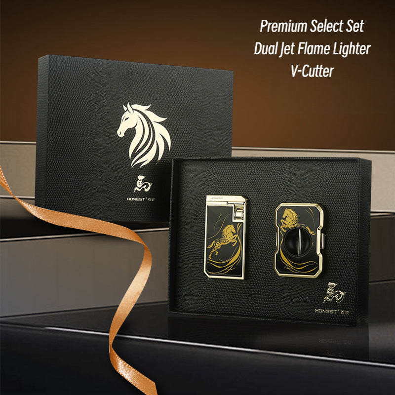 Honest 2026 New Windproof Metal Lighter with Dual Flames V-Shaped Design, Premium Business Gift Set