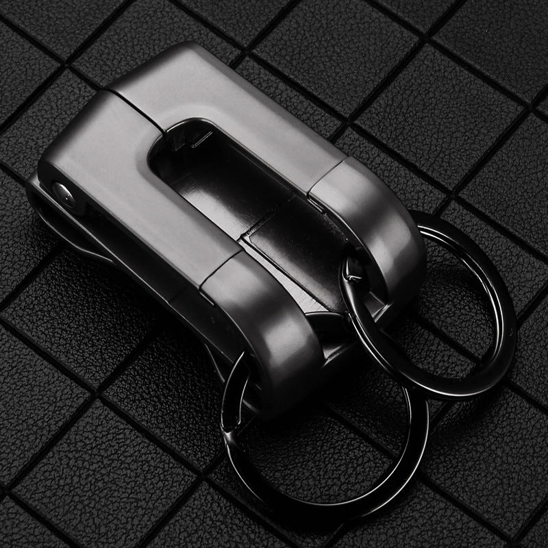 Honest Double Circle Metal Keychain with Dual-Row Anti-Lost Design for Men - Car Waist Hanging Key Holder