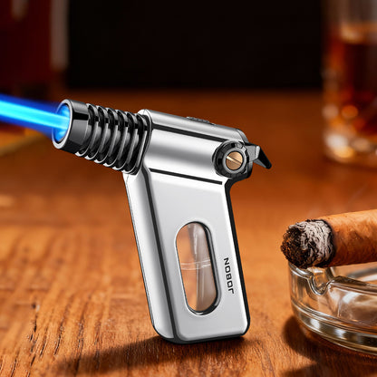 Mini Torch Lighter with Transparent Fuel Window – Creative Blue Flame Butane Lighter with Safety Lock, Refillable Portable Design for Outdoor & Precision Use