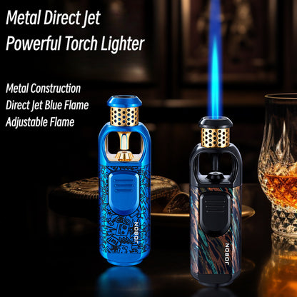 New Blue Flame Torch Lighter, Portable Windproof Refillable Butane Metal Lighter for Outdoor & Kitchen Use