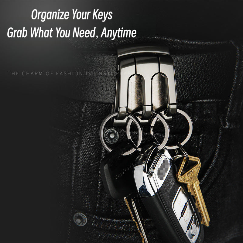 Honest New Men's Belt-Style Anti-Loss Keychain with 3 Hooks, Creative Gift Waist-Hang Car Keychain
