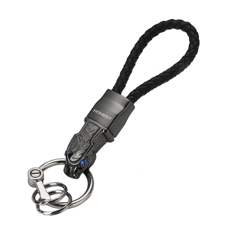 Honest Authentic Leopard Head Car Keychain, High-End All-Metal Creative Personalized Keyring for Men, Waist Pendant