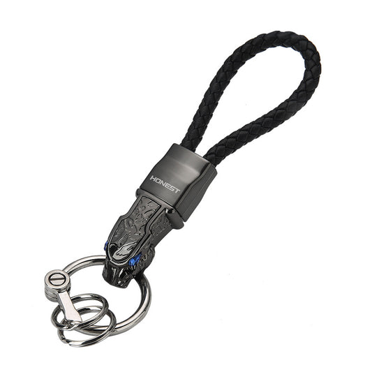 Honest Authentic Leopard Head Car Keychain, High-End All-Metal Creative Personalized Keyring for Men, Waist Pendant