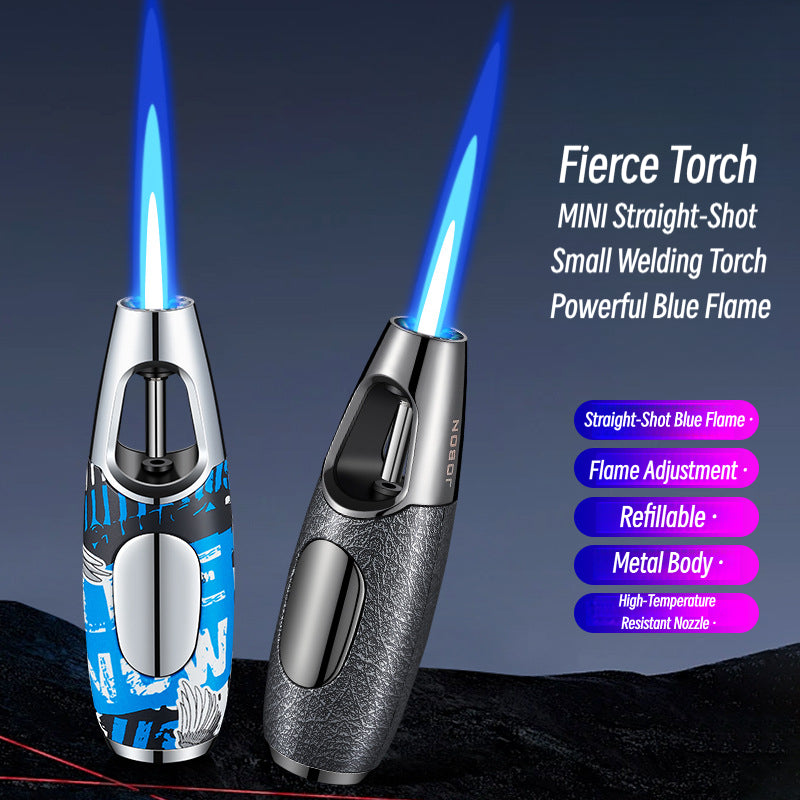 Windproof Blue Flame Metal Lighter for Incense Sticks and Outdoor Use, Compact Refillable Jet Torch Igniter for Men