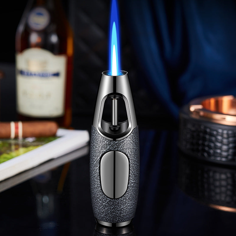 Windproof Blue Flame Metal Lighter for Incense Sticks and Outdoor Use, Compact Refillable Jet Torch Igniter for Men