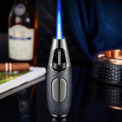 Windproof Blue Flame Metal Lighter for Incense Sticks and Outdoor Use, Compact Refillable Jet Torch Igniter for Men