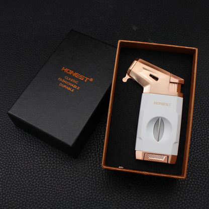Honest Torch Lighter with V Cutter,Refillable Windproof Adjustable Jet Flame with Fuel Window Butane Torch Lighter,Gifts for Men (Butane not Include)