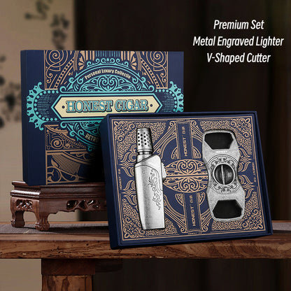 Honest New Blue Flame Butane Lighter for Men - Premium Metal Windproof Lighter Set, 2-Piece Gift Box