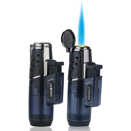 Butane Jet Cigar Torch Lighter – Windproof Turbo Flame Refillable Gas Lighter with Butane Window