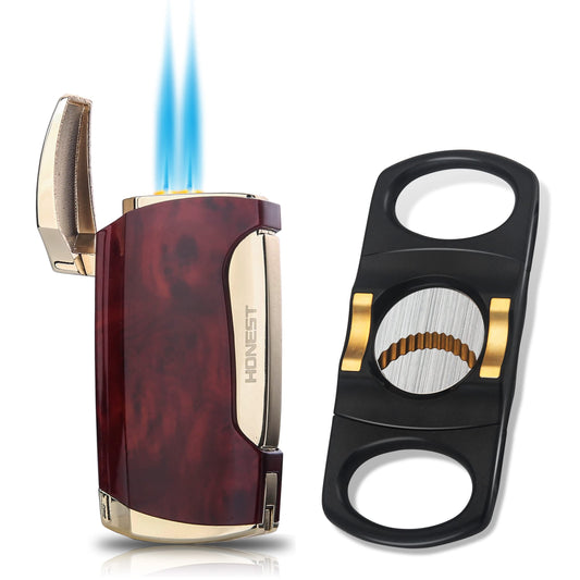 Double Jet Flame Torch Lighter and Cutter Gift Set for Men – Sleek Black Lighter Included