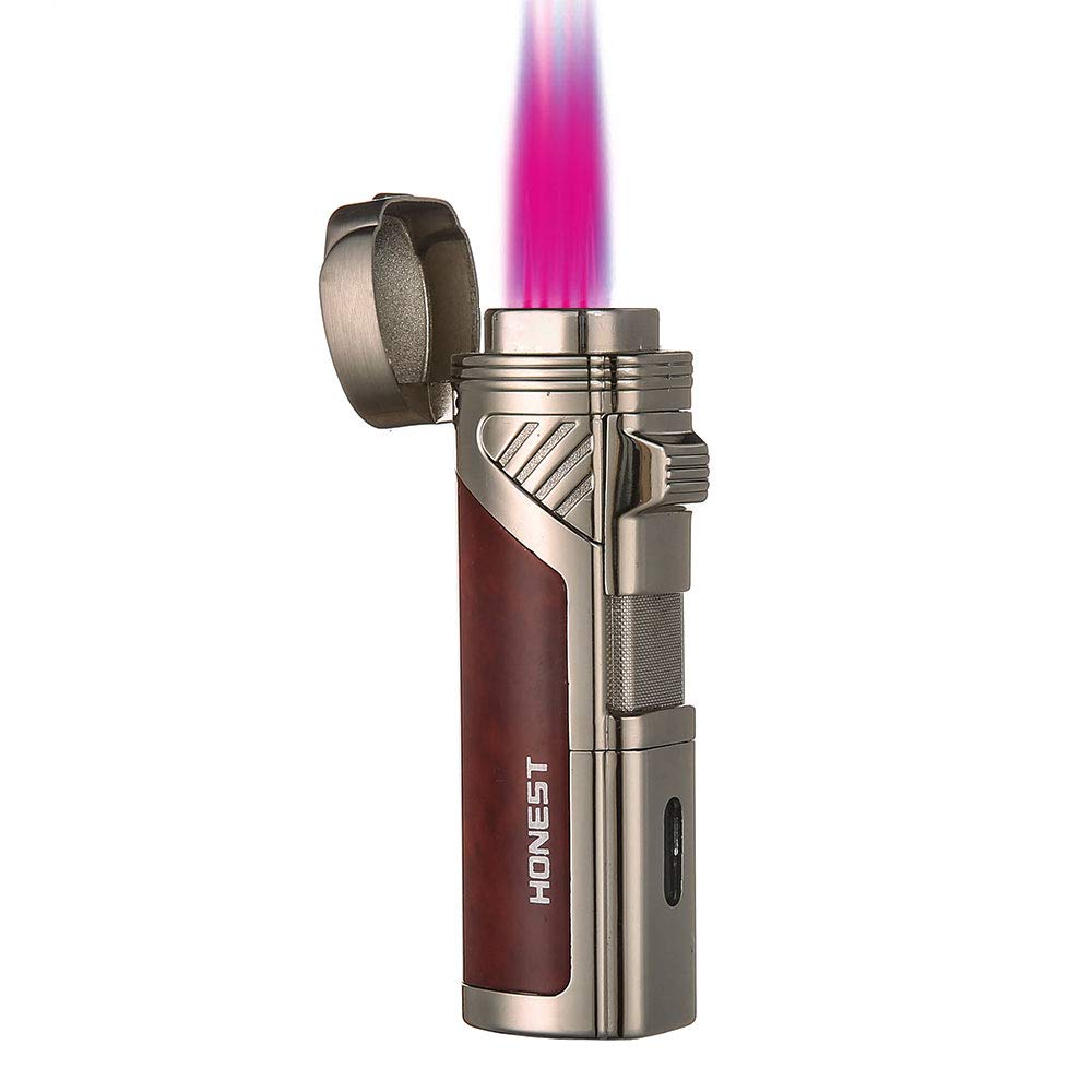 Honest Quadruple Jet Flame Torch Lighter - Refillable Butane Cigar Lighter with Cigar Punch and Gift Box