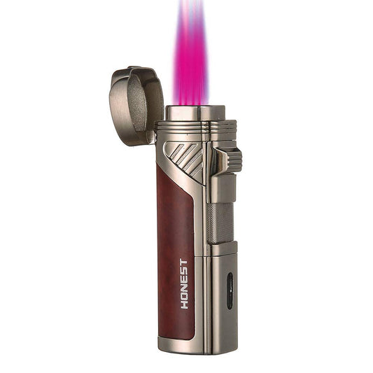 Honest Quadruple Jet Flame Torch Lighter - Refillable Butane Cigar Lighter with Cigar Punch and Gift Box