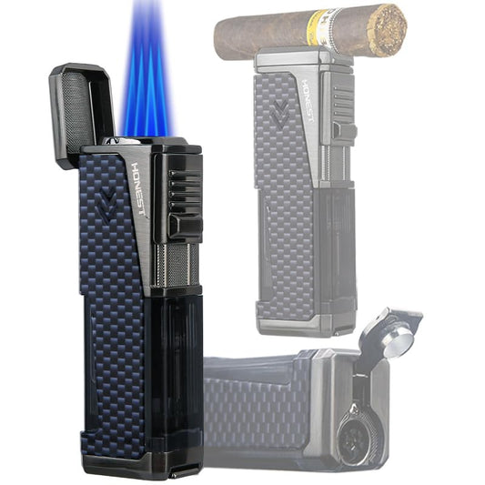 HONEST Four Jet Flame Windproof Butane Torch Lighter – Refillable and Adjustable, Perfect Gift Set for Men, Fathers Day, Friends, and Dads