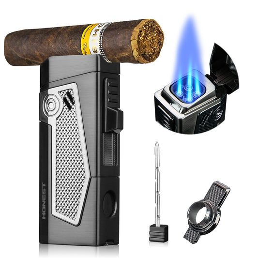 Quadruple Jet Flame Metal Torch Lighter – Refillable Butane Lighter for Men, Perfect Gadgets and Gift Ideas