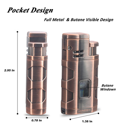 Triple Jet Flame Butane Torch Lighter with Cigar Punch and Rest Holder - Refillable Windproof Lighter (Butane Not Included)