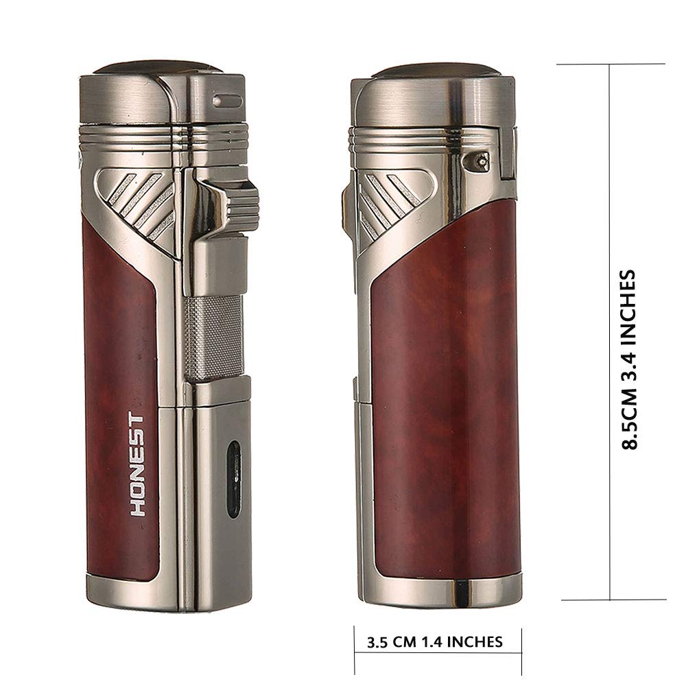 Honest Quadruple Jet Flame Torch Lighter - Refillable Butane Cigar Lighter with Cigar Punch and Gift Box