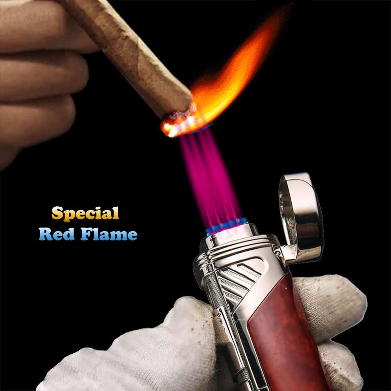 Honest Quadruple Jet Flame Torch Lighter - Refillable Butane Cigar Lighter with Cigar Punch and Gift Box