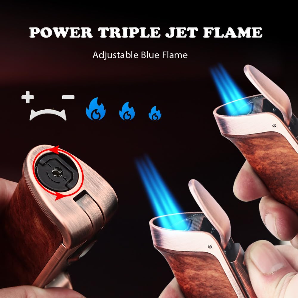 HONEST Triple Jet Torch Lighter with Built-in Punch and Visible Gas Window – Refillable, Adjustable Flame Intensity, Perfect for BBQ, Kitchen, Fireplace, and Candles – Ideal Gift for Men