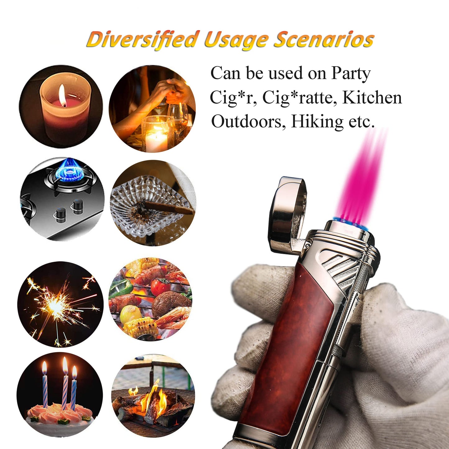 Honest Quadruple Jet Flame Torch Lighter - Refillable Butane Cigar Lighter with Cigar Punch and Gift Box