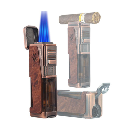 HONEST Four Jet Flame Windproof Butane Torch Lighter – Refillable and Adjustable, Perfect Gift Set for Men, Fathers Day, Friends, and Dads